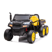 2026 24V Tractor Trailer 6 Wheeler With Dump Cart 2 Seater Kids Ride On Car 4x4 Rubber Tires, Leather Seat With RC