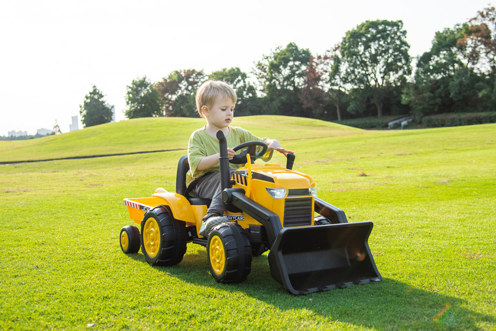peg perego tractor only one wheel spins 2026 12V Excavator Tractor Trailer Kids Ride On One Seater Electric Tr – KINGTOYS.us