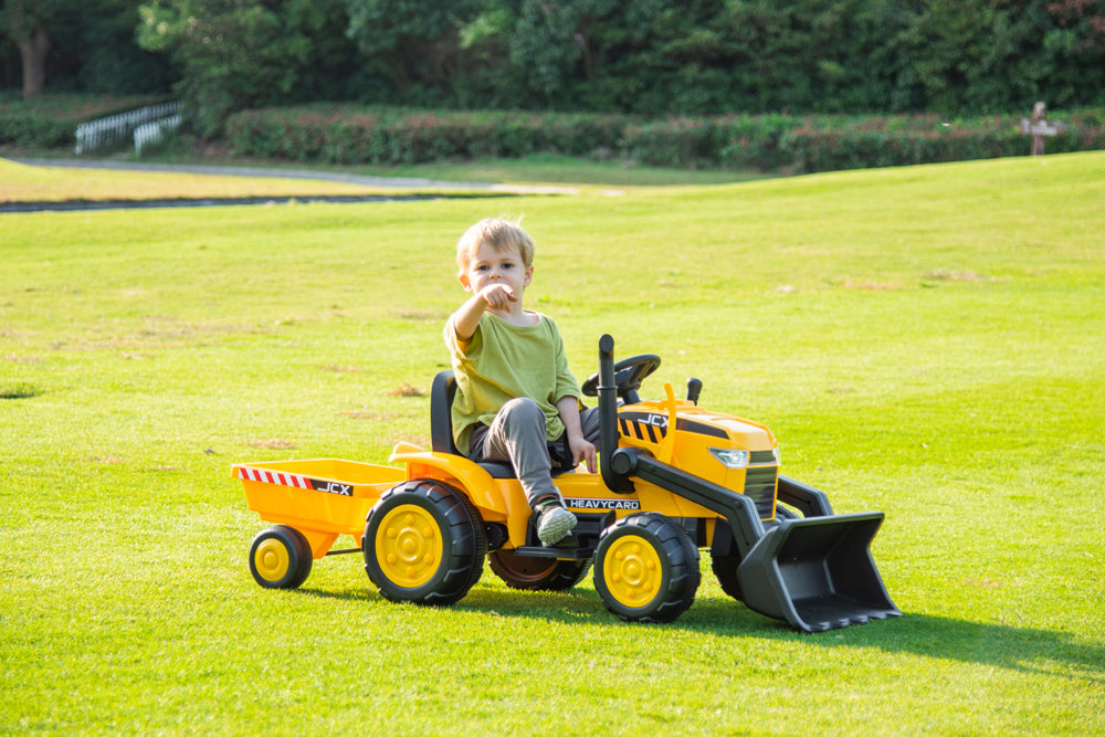 peg perego excavator 2025 12V Excavator Tractor Kids Ride On One Seater Electric Truck with RC and Wagon