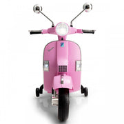 2025 6V Vespa Kids Ride On Electric Scooter with Auxiliary Wheels LED Lights, Music, Loud Horns and Rearview Mirror