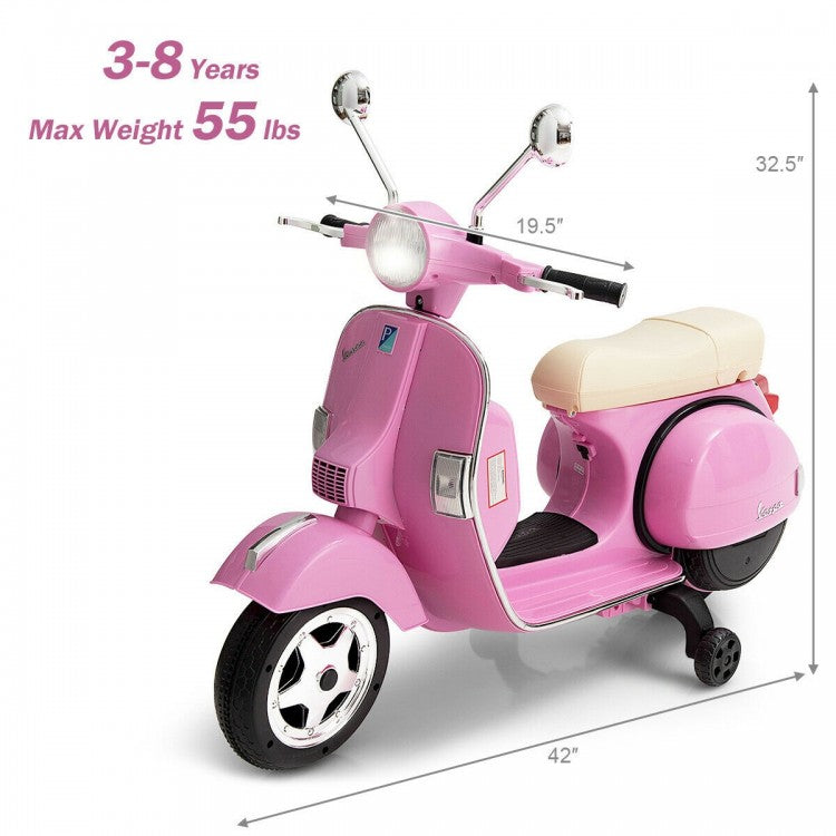 2024 6V Kids Ride On Electric Motorcycle Vespa with Auxiliary