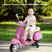 2025 6V Vespa Kids Ride On Electric Scooter with Auxiliary Wheels LED Lights, Music, Loud Horns and Rearview Mirror