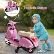 2024 6V Kids Ride On Electric Motorcycle Vespa with Auxiliary Wheels LED Lights Music Loud Horns Rearview Mirror For Ages 2-6