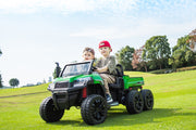 2026 24V Tractor Trailer 6 Wheeler With Dump Cart 2 Seater Kids Ride On Car 4x4 Rubber Tires, Leather Seat With RC