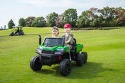 2026 24V Tractor Trailer 6 Wheeler With Dump Cart 2 Seater Kids Ride On Car 4x4 Rubber Tires, Leather Seat With RC