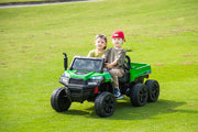 2026 24V Tractor Trailer 6 Wheeler With Dump Cart 2 Seater Kids Ride On Car 4x4 Rubber Tires, Leather Seat With RC