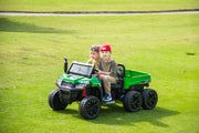 2026 24V Tractor Trailer 6 Wheeler With Dump Cart 2 Seater Kids Ride On Car 4x4 Rubber Tires, Leather Seat With RC
