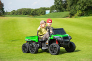 2026 24V Tractor Trailer 6 Wheeler With Dump Cart 2 Seater Kids Ride On Car 4x4 Rubber Tires, Leather Seat With RC