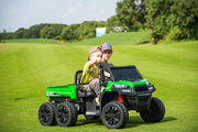 2026 24V Tractor Trailer 6 Wheeler With Dump Cart 2 Seater Kids Ride On Car 4x4 Rubber Tires, Leather Seat With RC