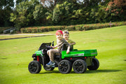 2026 24V Tractor Trailer 6 Wheeler With Dump Cart 2 Seater Kids Ride On Car 4x4 Rubber Tires, Leather Seat With RC