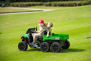 2026 24V Tractor Trailer 6 Wheeler With Dump Cart 2 Seater Kids Ride On Car 4x4 Rubber Tires, Leather Seat With RC
