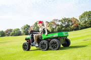 2026 24V Tractor Trailer 6 Wheeler With Dump Cart 2 Seater Kids Ride On Car 4x4 Rubber Tires, Leather Seat With RC