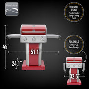 Barbecue Kenmore - 3 Burner Pedestal Grill BBQ with Foldable Side Shelves - RED