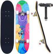 JECOLOS Pro Complete Skateboards for Beginners Adults Teens Kids Girls Boys 31"x8" Skate Boards 7 Layers Deck Maple Wood Longboards (Peacock)