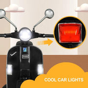 2024 6V Kids Ride On Electric Motorcycle Vespa with Auxiliary Wheels LED Lights Music Loud Horns Rearview Mirror For Ages 2-6