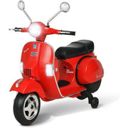 6V Kids Ride On Electric Motorcycle Vespa with Auxiliary Wheels LED Lights Music Loud Horns Rearview Mirror For Ages 2-6