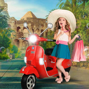 6V Kids Ride On Electric Motorcycle Vespa with Auxiliary Wheels LED Lights Music Loud Horns Rearview Mirror For Ages 2-6