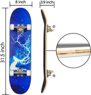 JECOLOS Pro Complete Skateboards for Beginners Adults Teens Kids Girls Boys 31"x8" Skate Boards 7 Layers Deck Maple Wood Longboards (Deer)