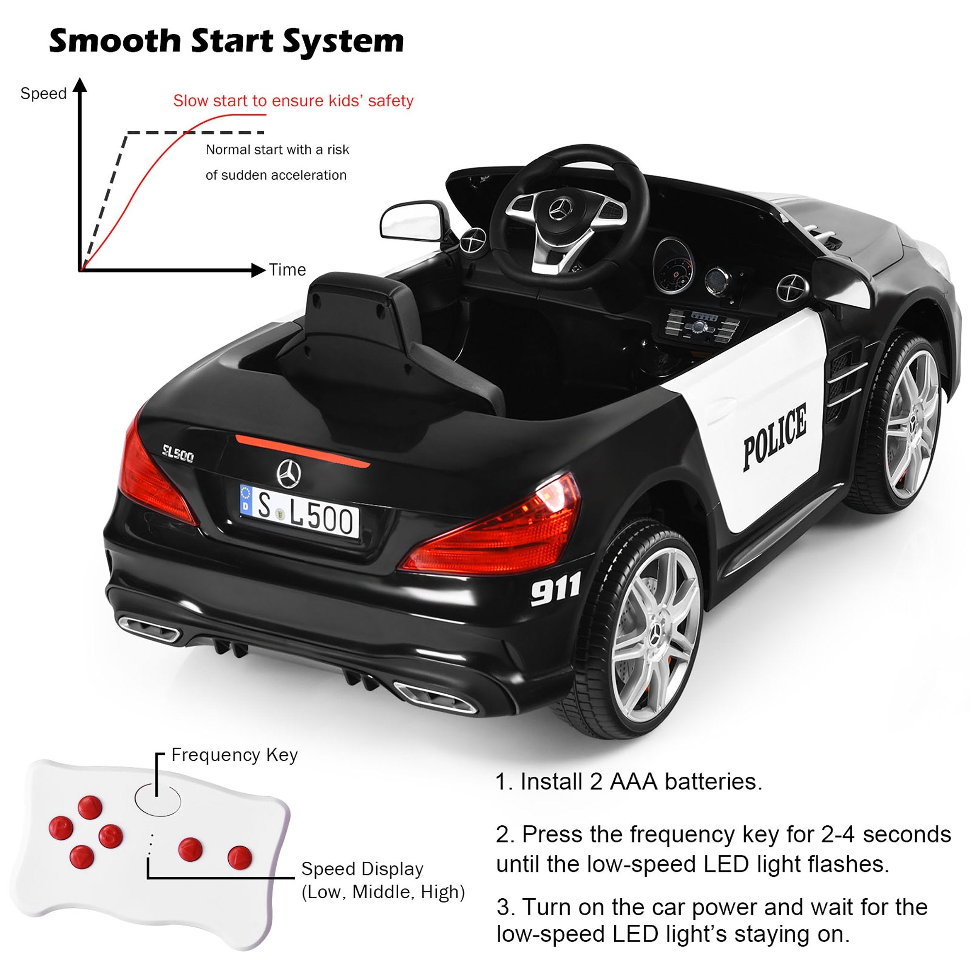 2024 12V Mercedes Benz SL500 Kids Ride On Police Car with LED