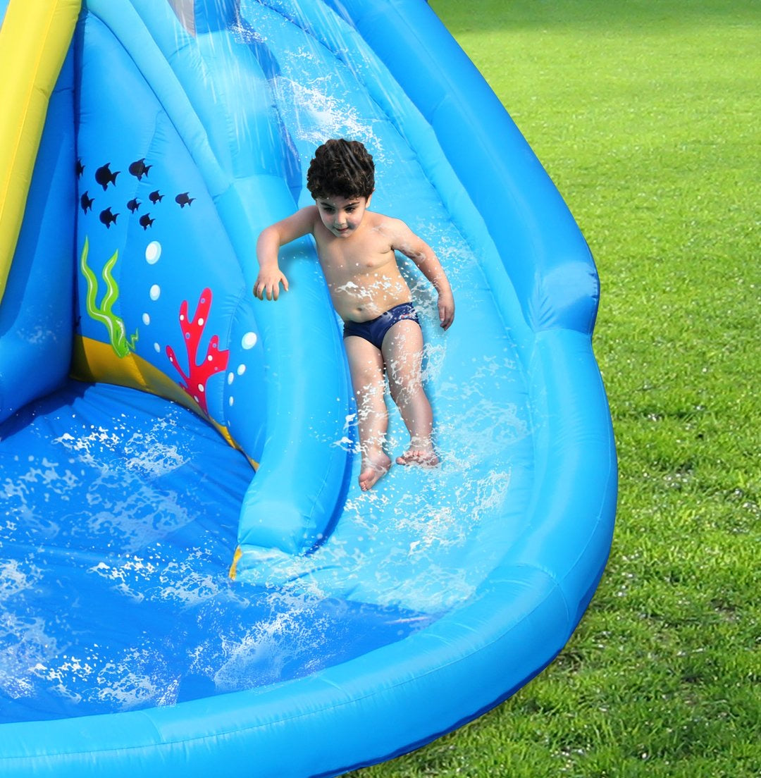 Kids blow up sales pool with slide